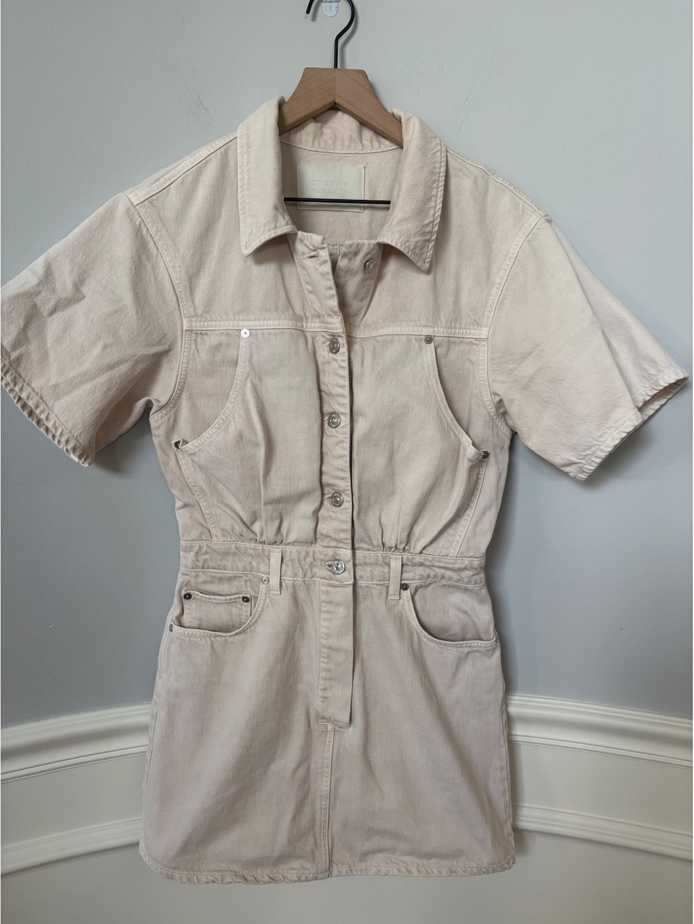 Citizens of Humanity Marta Beige Twill Denim Short Utility Romper Jumpsuit S